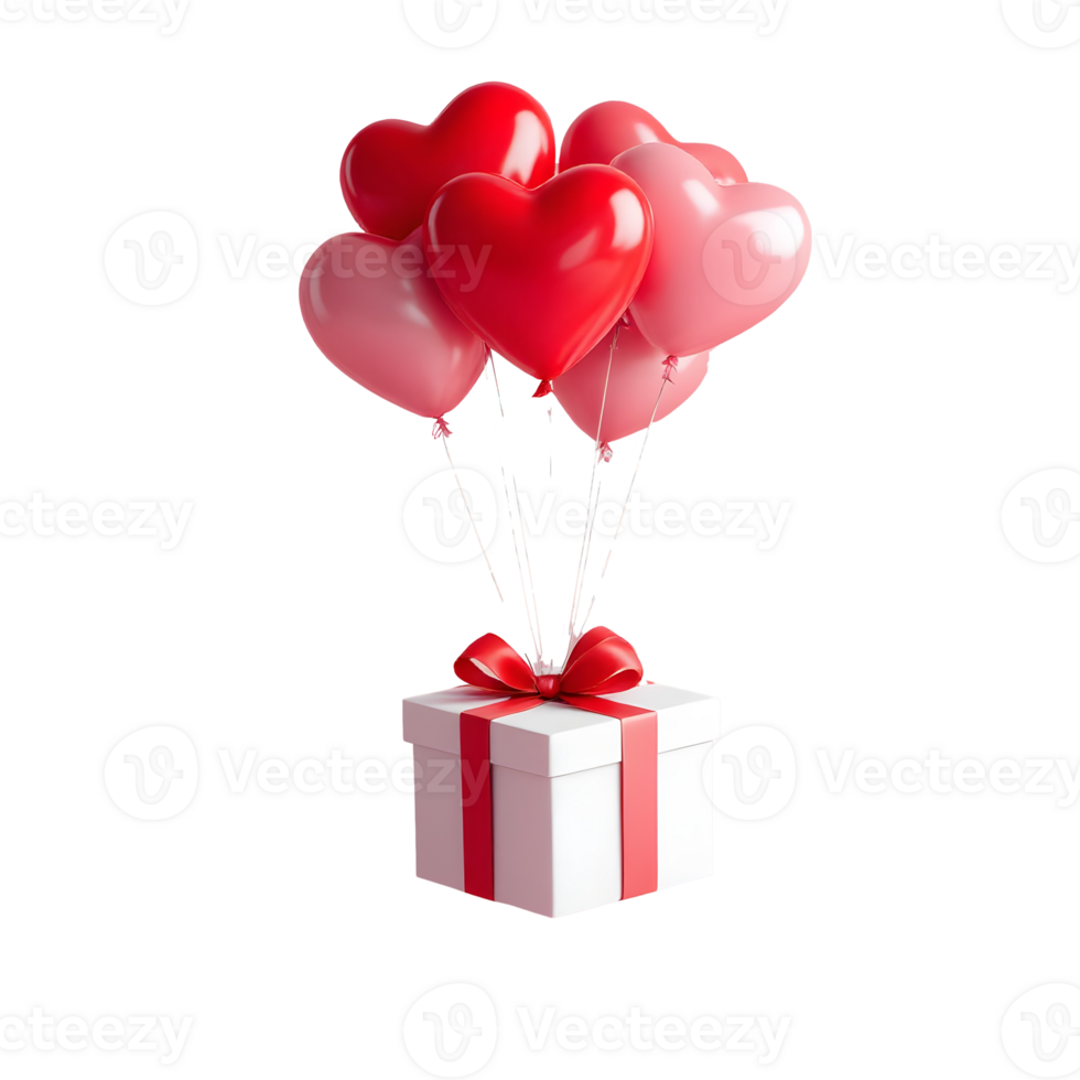 Valentine's day gift box with red heart balloons png