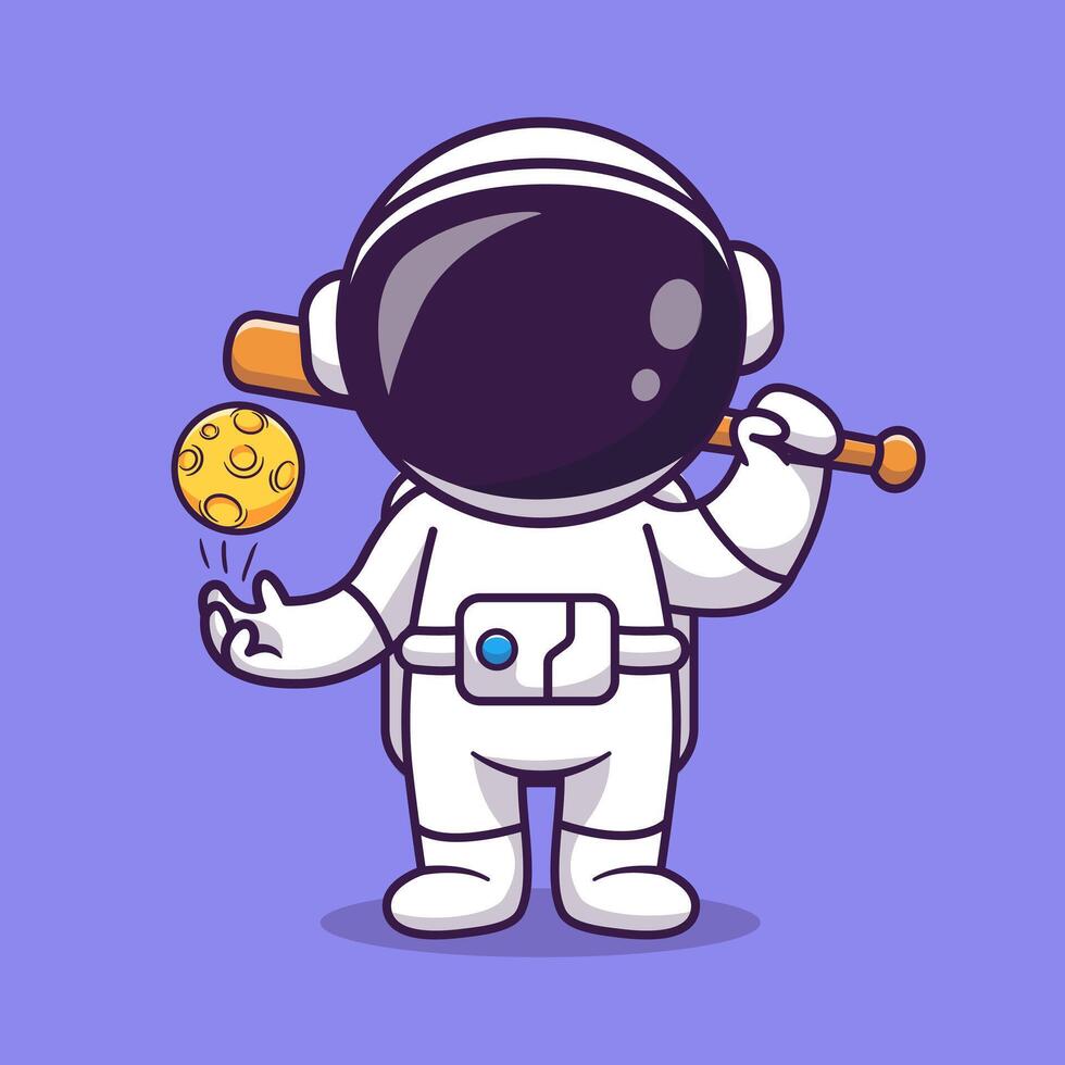 Cute Astronaut Playing Baseball With Moon Ball Cartoon vector