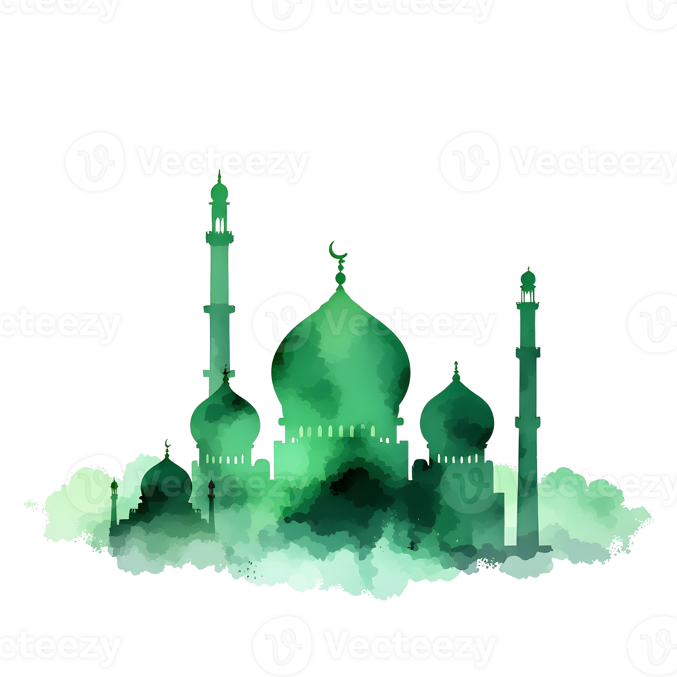Green mosque with clouds and smoke png