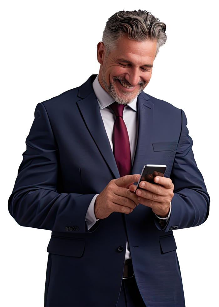 a man in a suit and tie is using his phone png