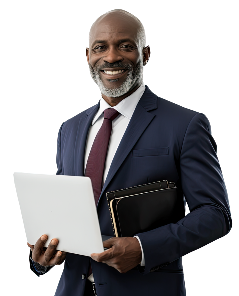 an african american businessman holding a laptop png