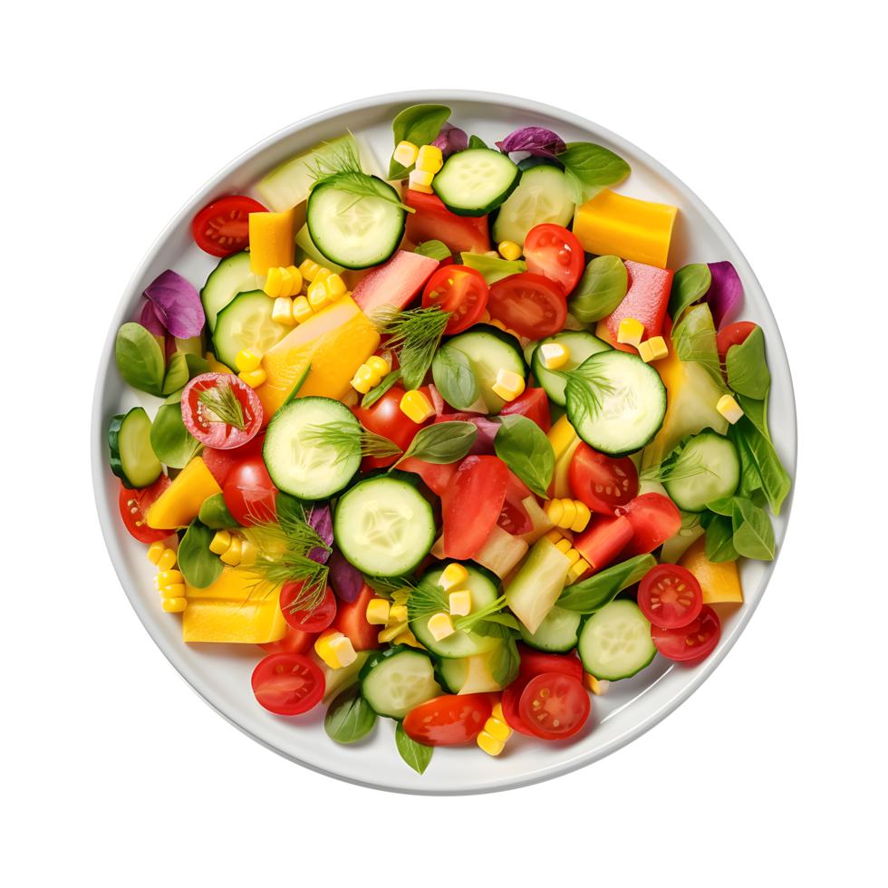 top view a plate of vegetables and fruit salad png