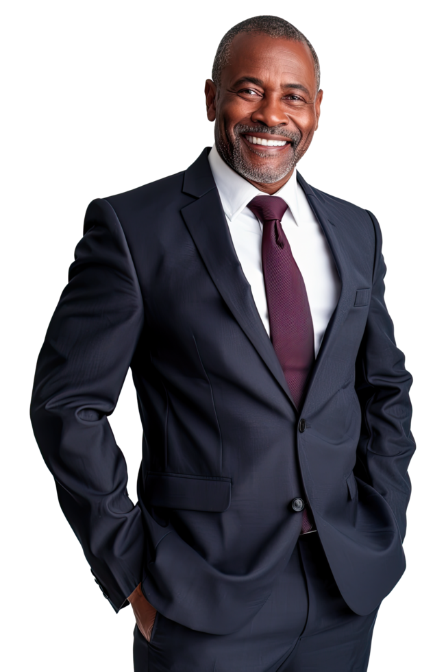 Portrait of african american businessman in a suit and tie png