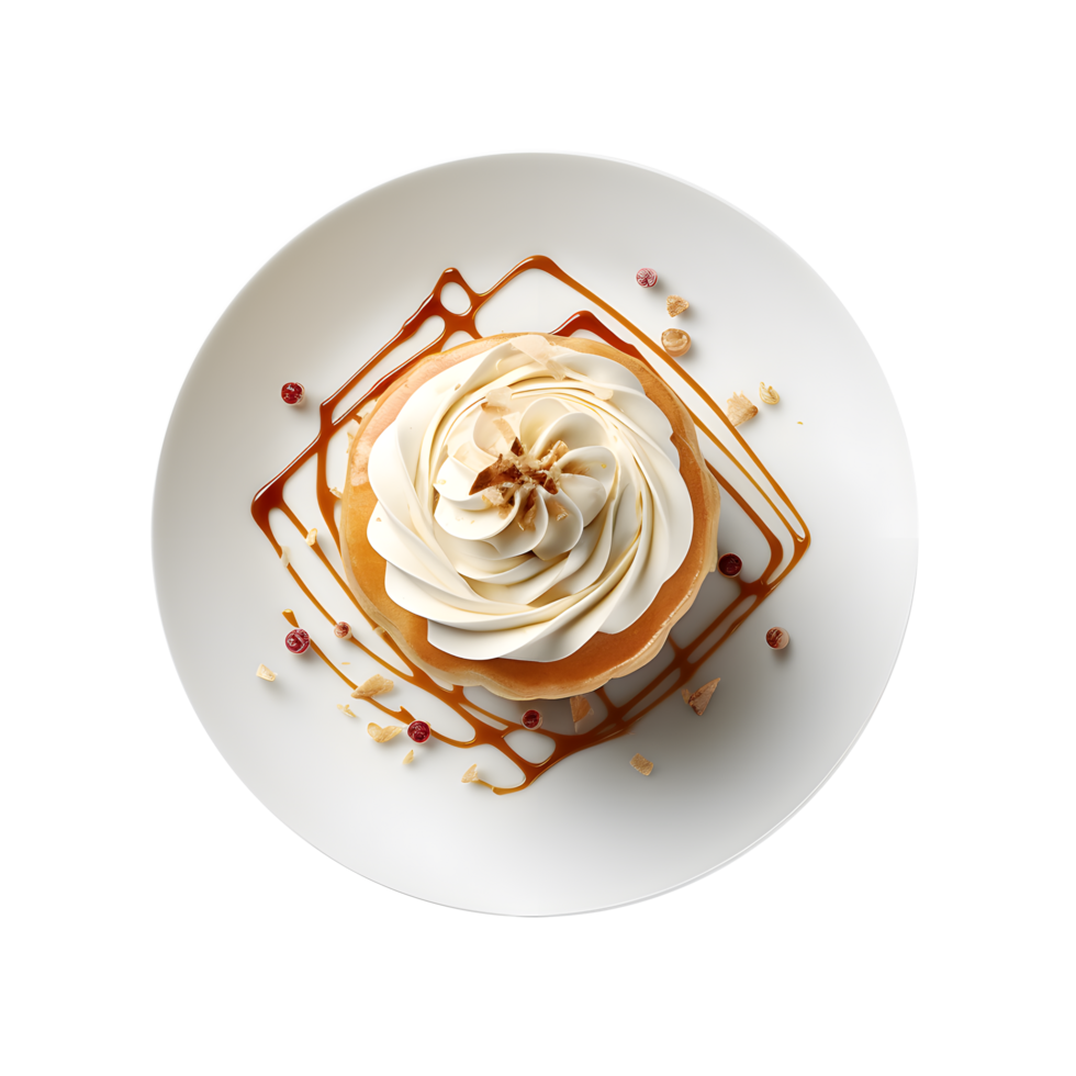 a cupcake with whipped cream and caramel sauce on top png