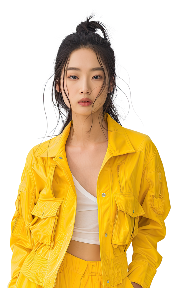 Asian model girl yellow jacket png