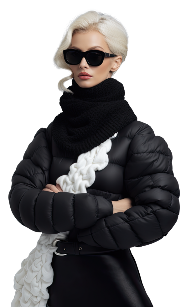 a woman in a black and white outfit with sunglasses png