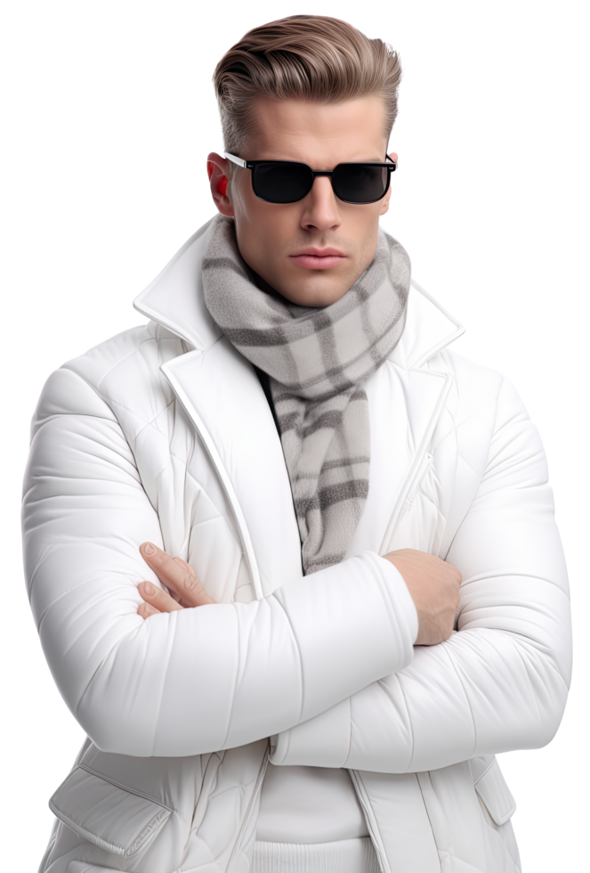 a man in a white coat and sunglasses png