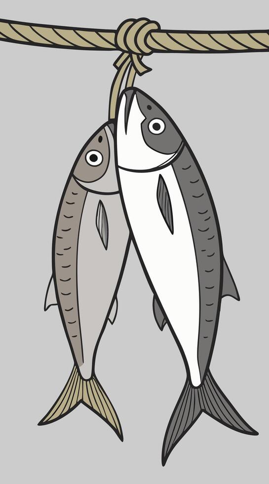 Fish hung on a rope for decoration vector