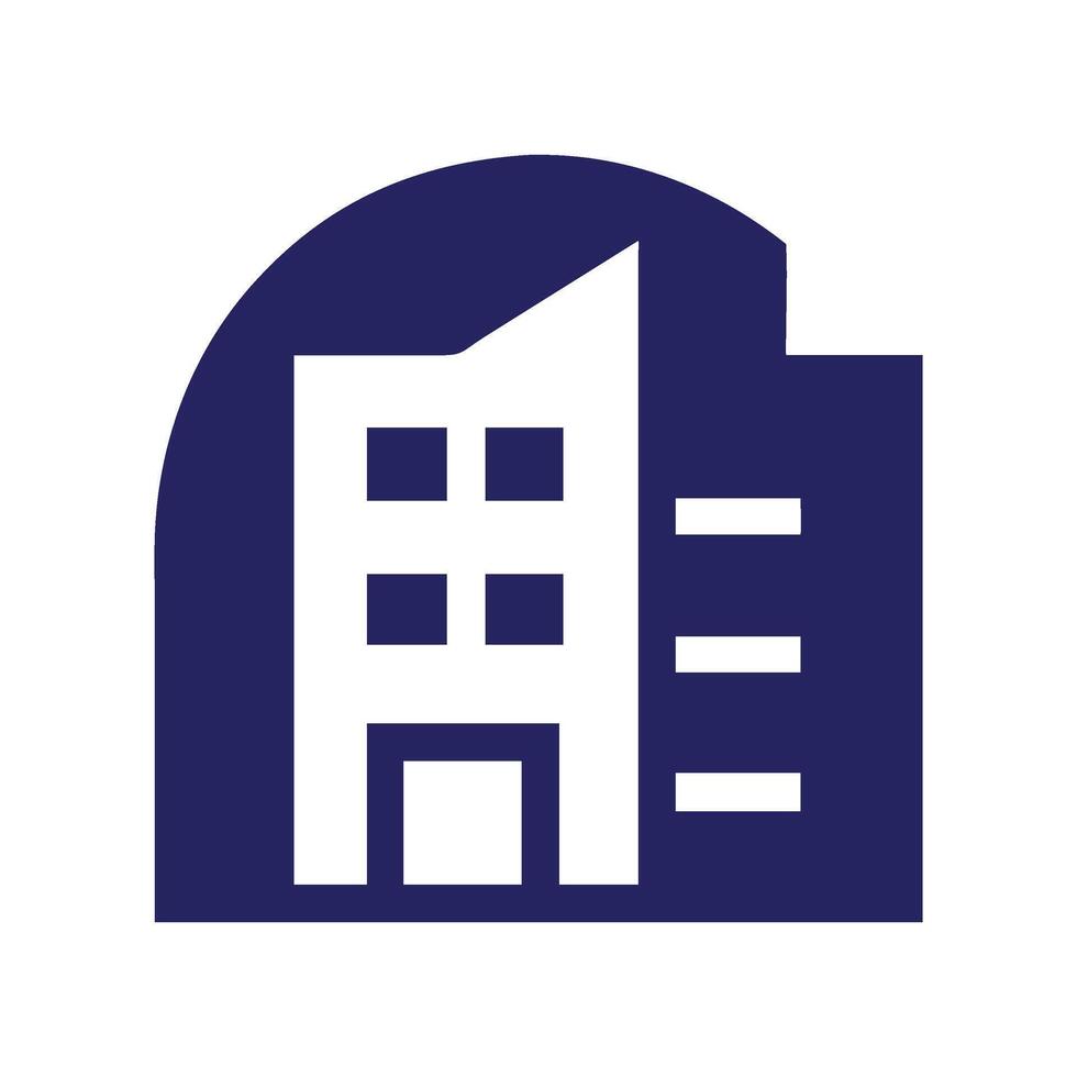 a blue and white building icon vector