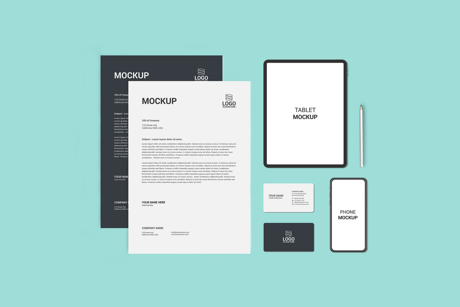 Black and White Lettehead Stationary Mockup Template psd
