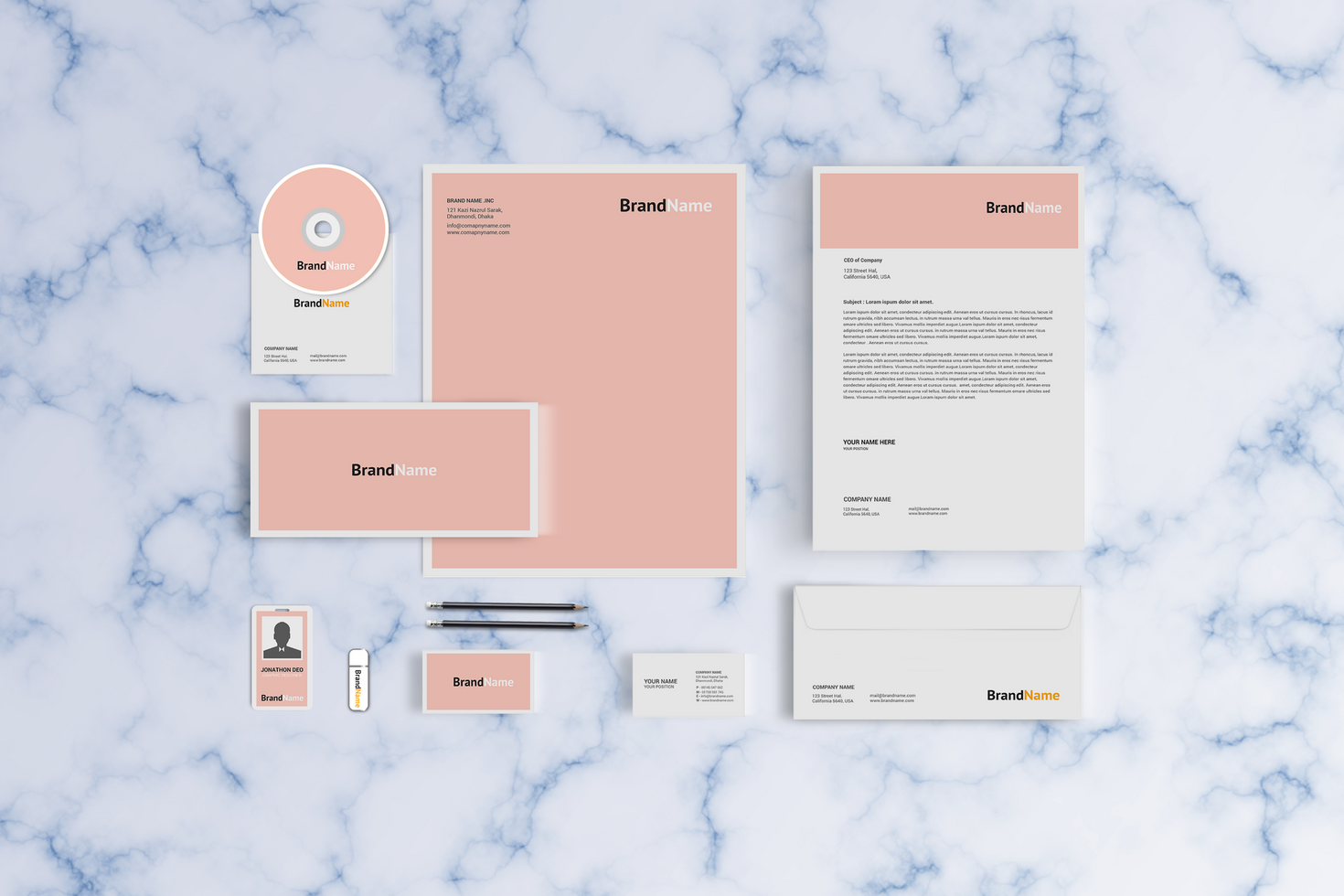 Pink Stationary Mockup Template psd