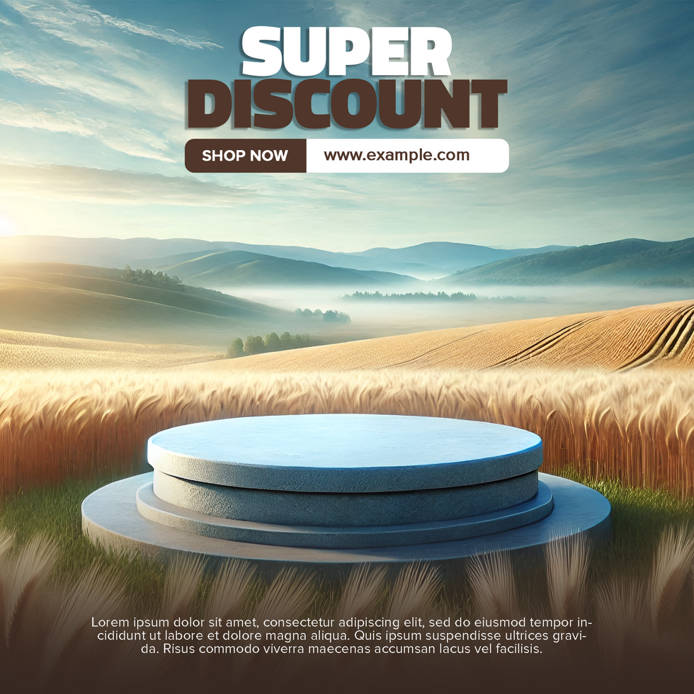 Super discount banner with field stone podium psd