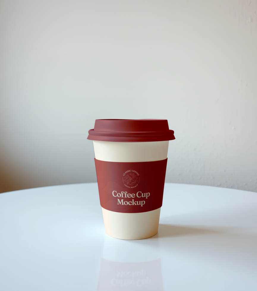 A coffee cup with a lid on a table psd