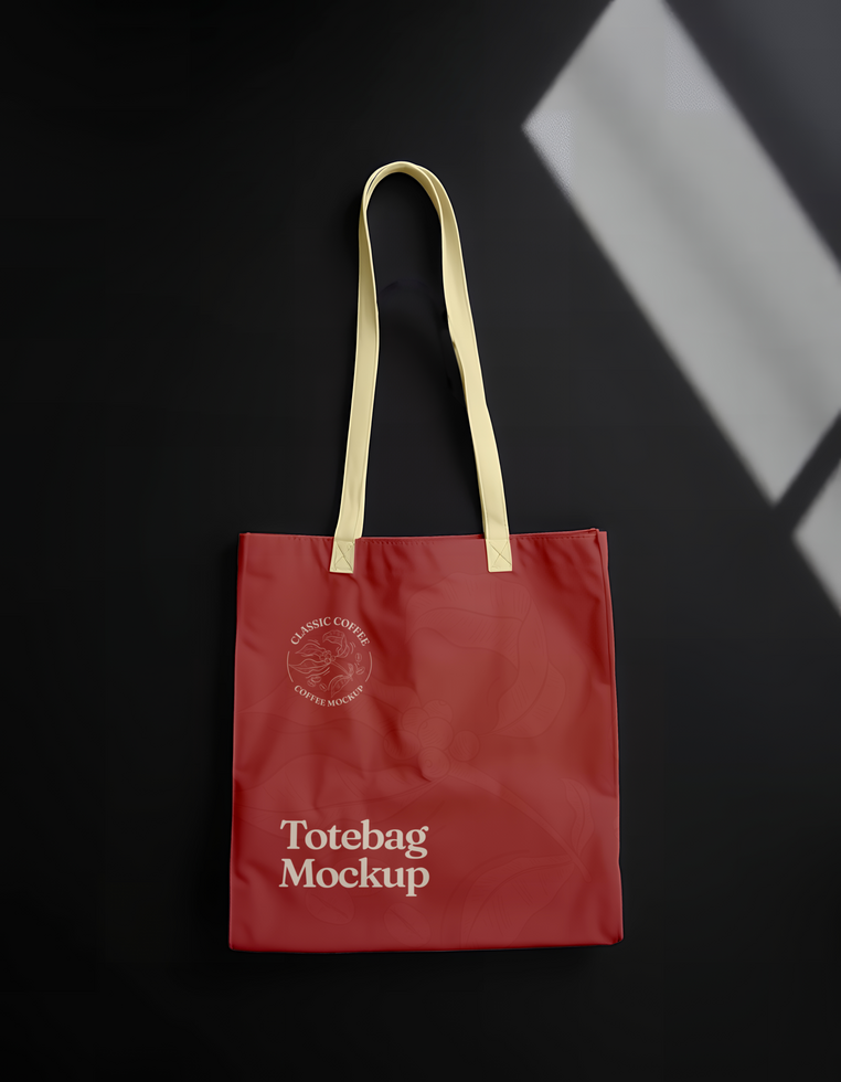 Red tote bag mockup psd