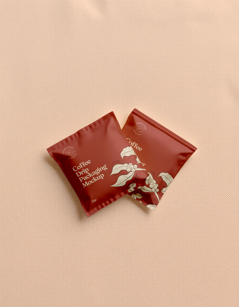 Two packets of tea on a beige background psd
