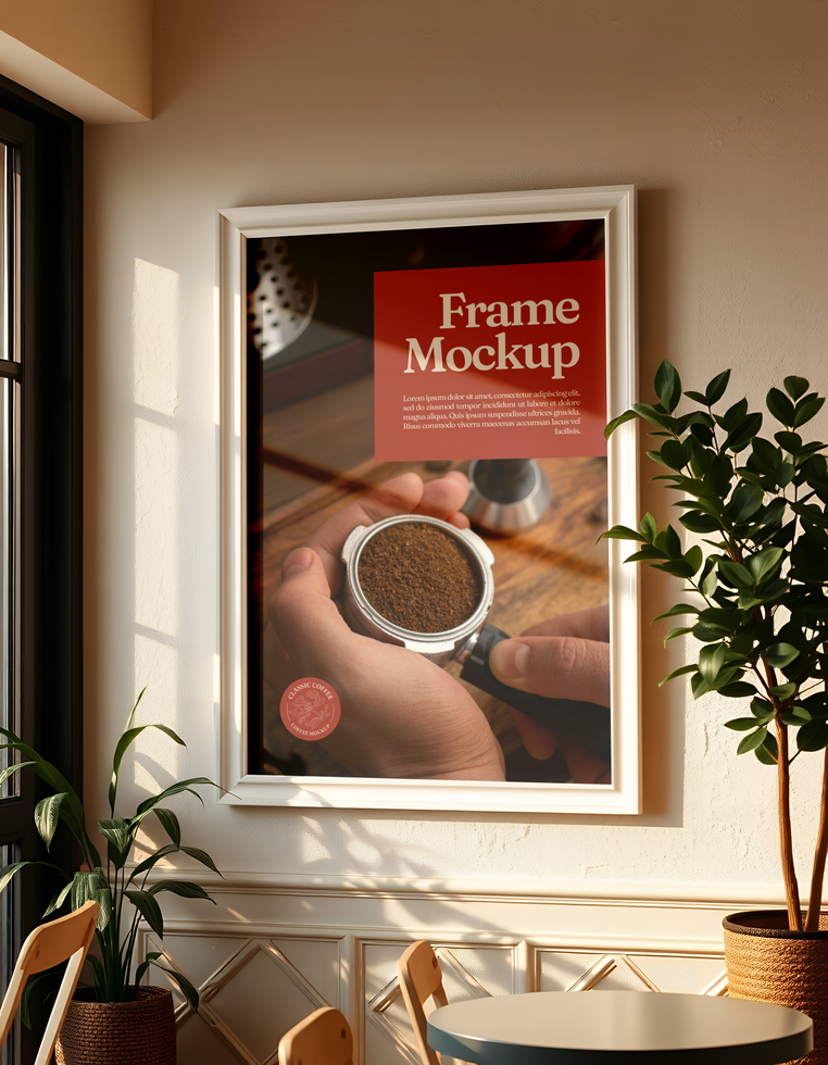 Frame mockup with coffee mug psd