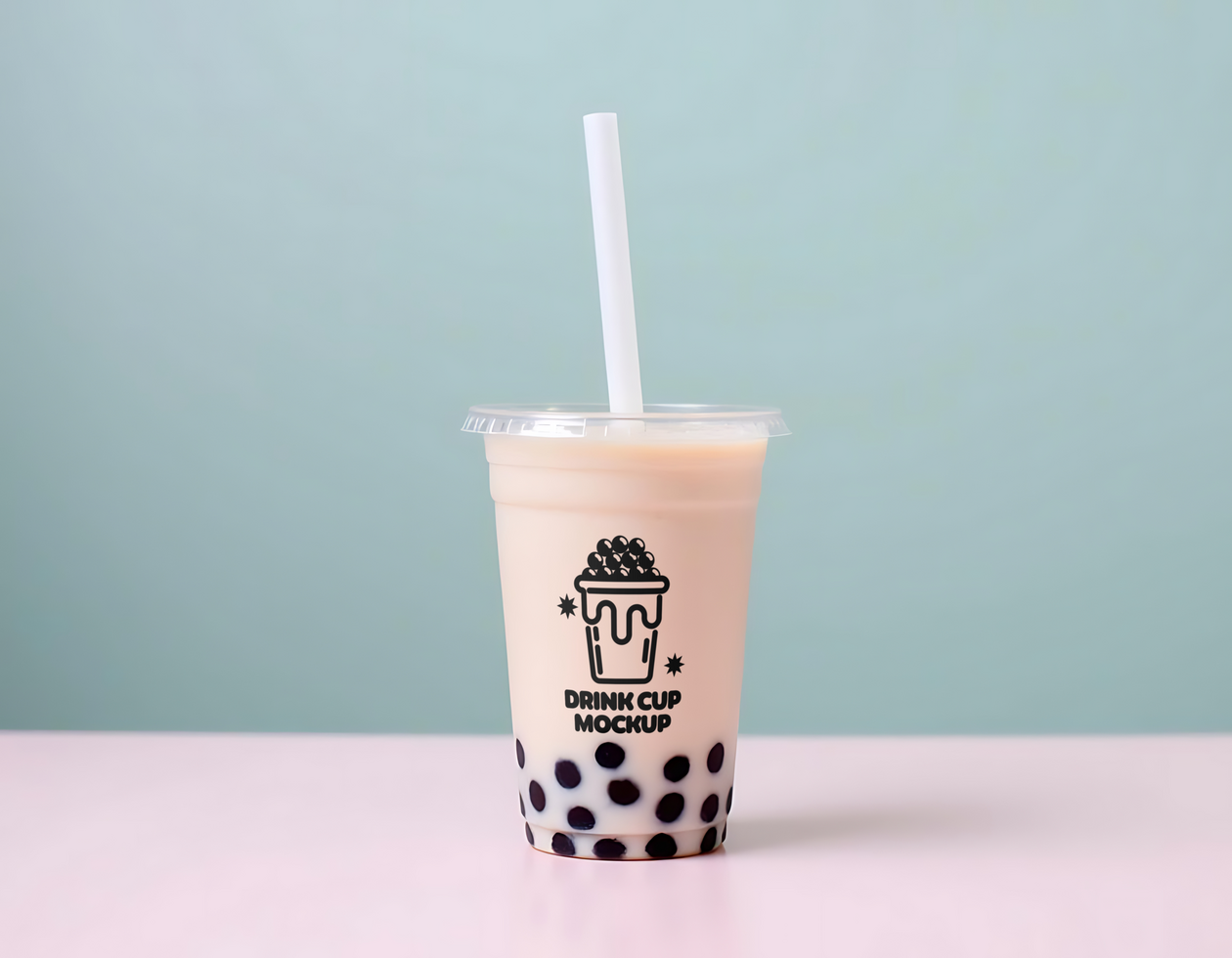 A refreshing boba tea drink with tapioca pearls in a clear cup psd