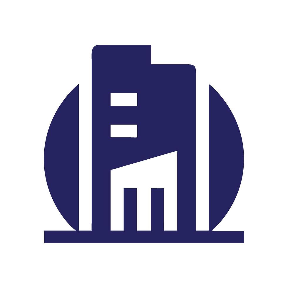 a blue building icon design, background is white vector