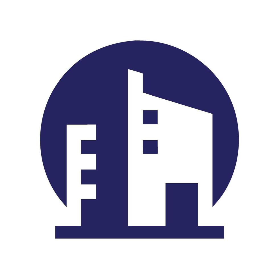 blue building icon for real estate business, background is white vector