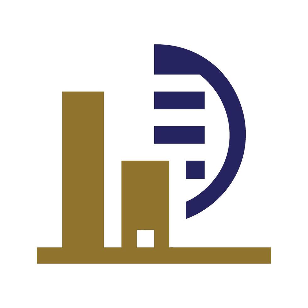 Commercial real estate logo design with blue and gold colors vector