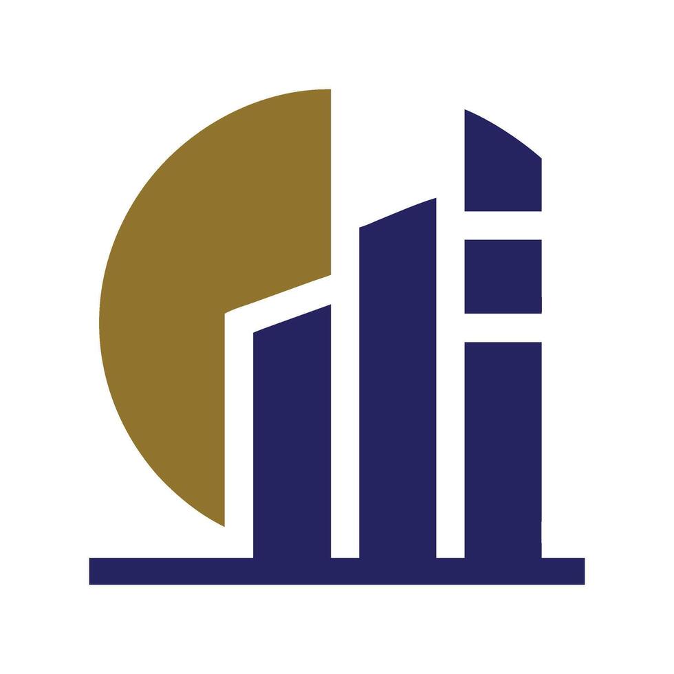 Real estate logo using blue and gold colors vector