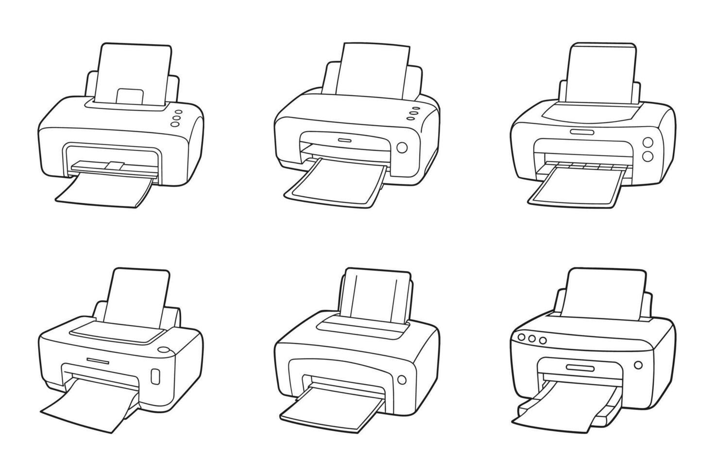 Printer Icon Set in Outline Silhouette Style vector