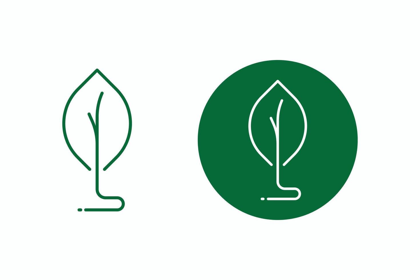 Two green leaves are shown in a circle vector
