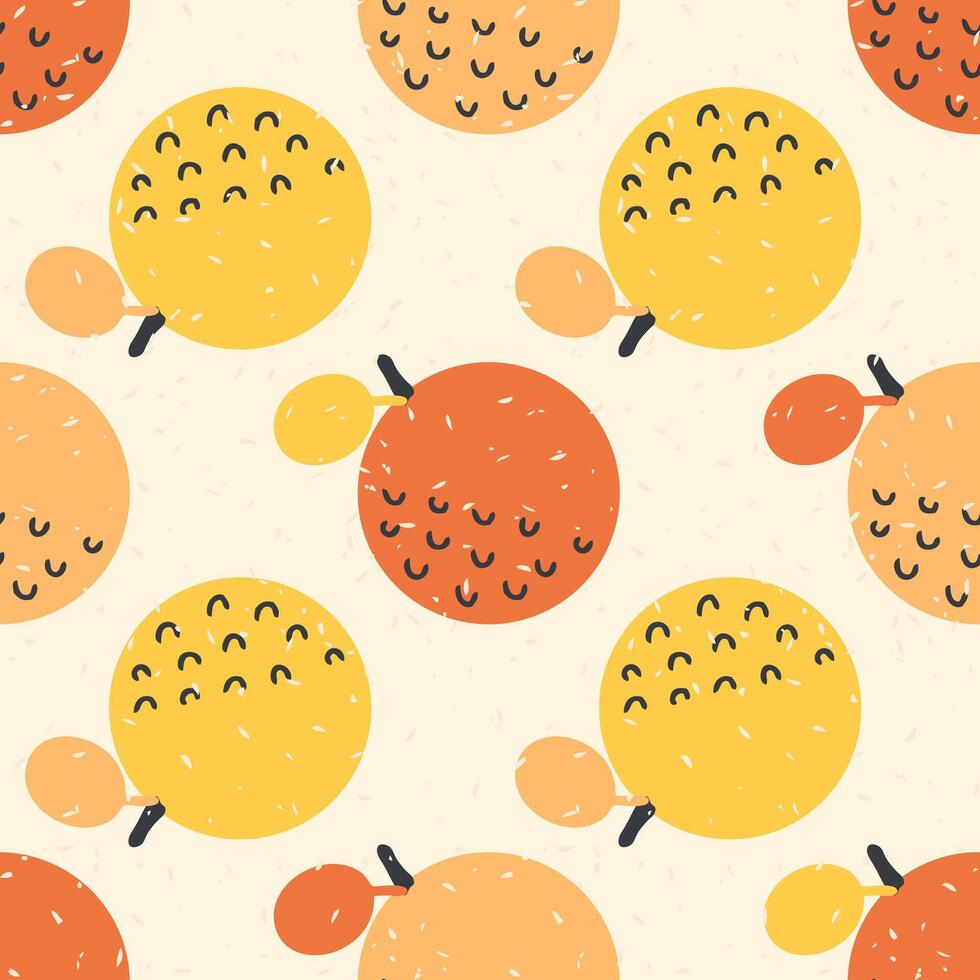 Seamless pattern with retro style textured oranges. Perfect print for card, label, textile, fabric, paper. Hand drawn illustration. vector