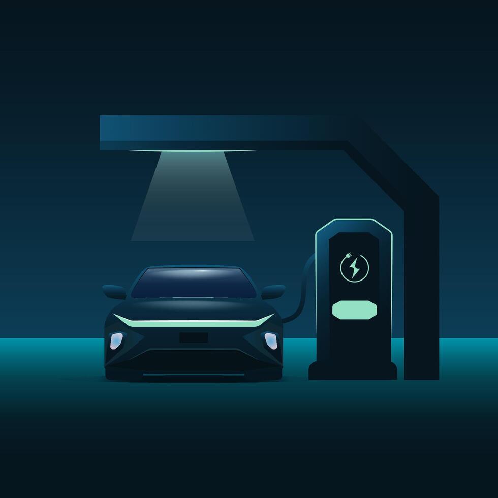 Electric car charging at the charging station graphic design vector
