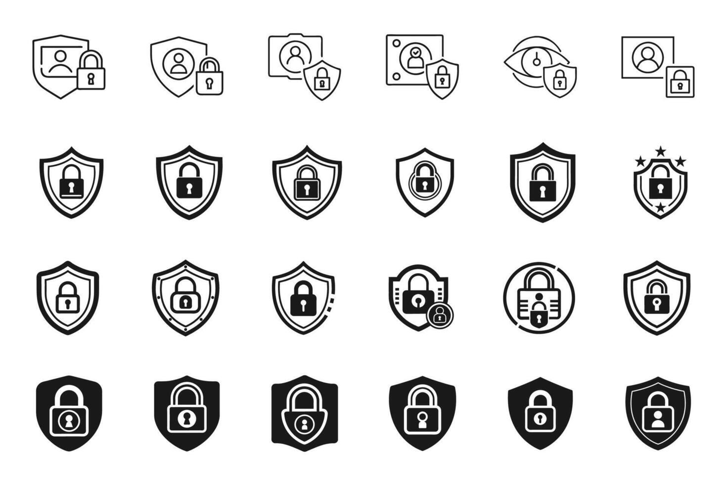 Privacy Icon Set in Outline Silhouette Style vector