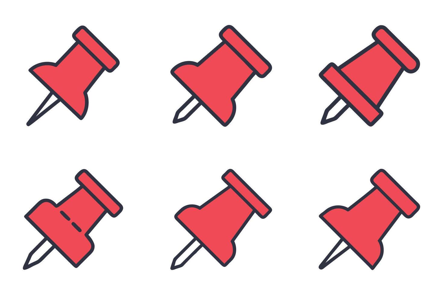 Outline Silhouette Push Pin Icons Collection vector