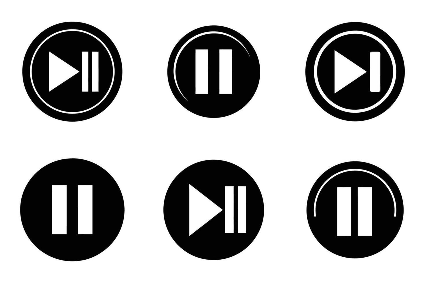 Outline and Silhouette Pause Icon Set vector