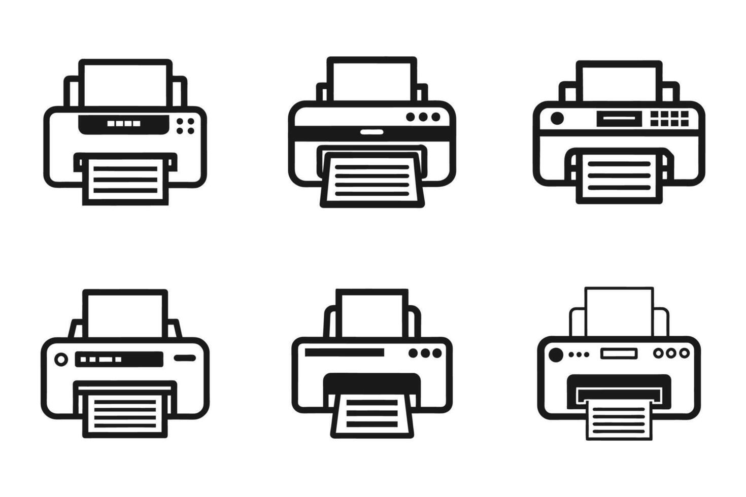 Printer Icon Bundle in Outline Silhouette vector