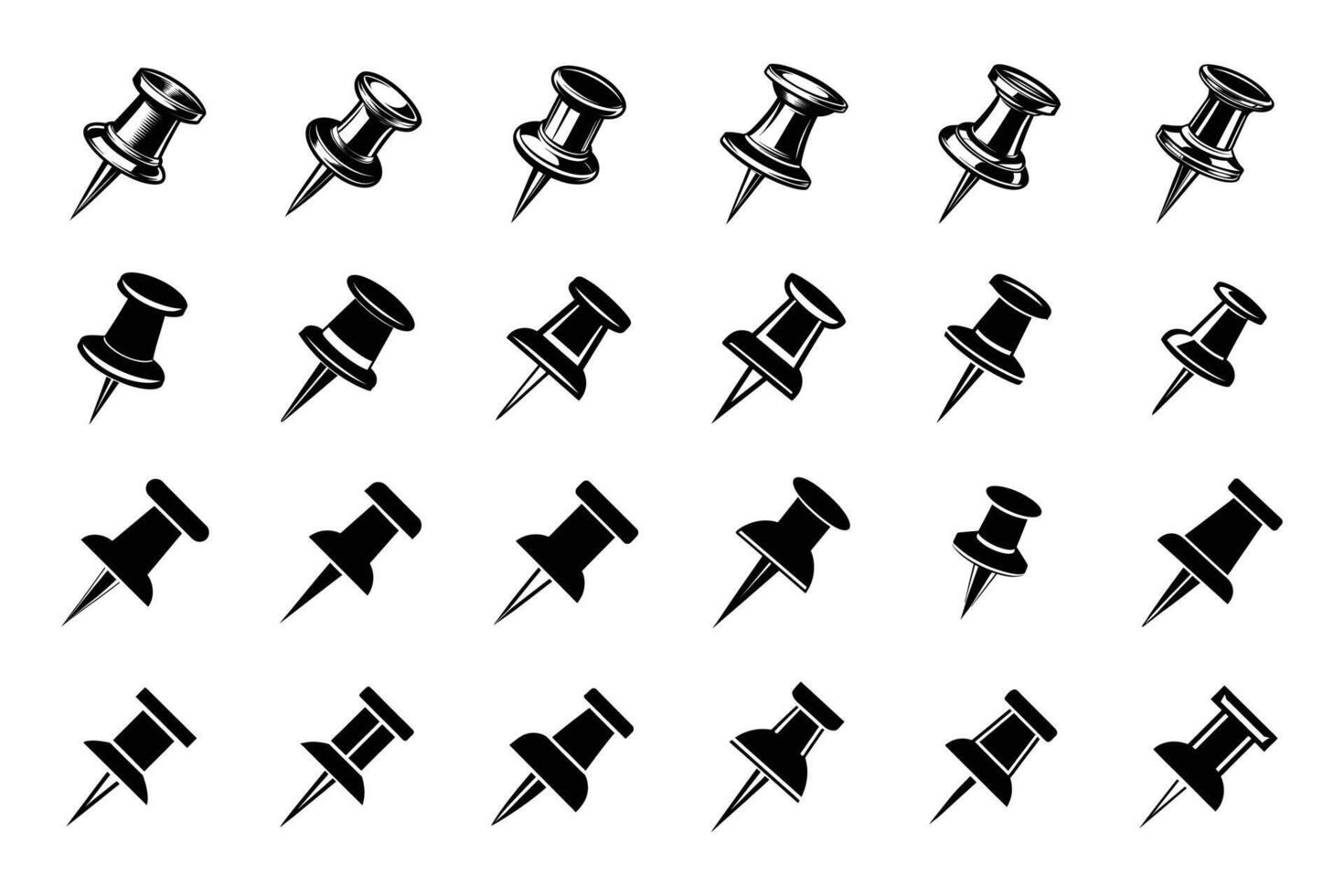Push Pin Silhouette and Outline Icons vector