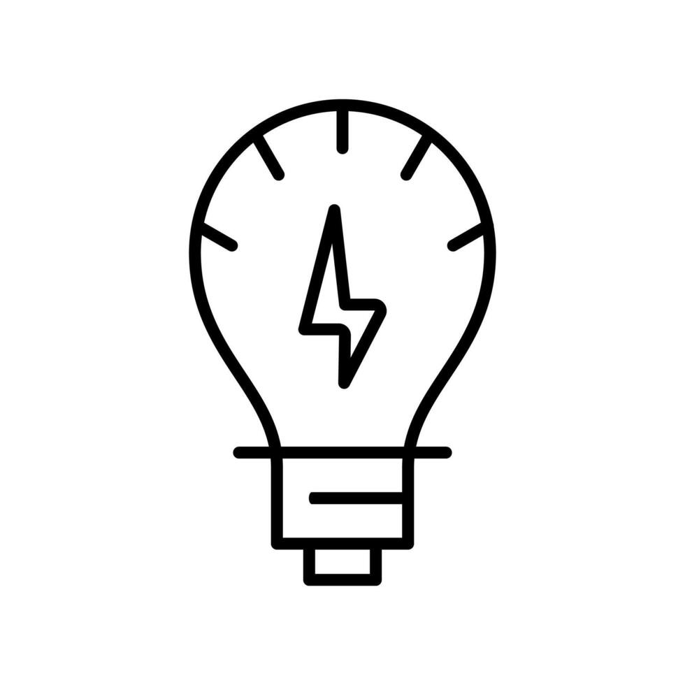 Energy Efficient Light Bulb line icon, drawing of a light bulb with a lightning bolt inside, suitable for presentations, educational materials, and business concepts. vector