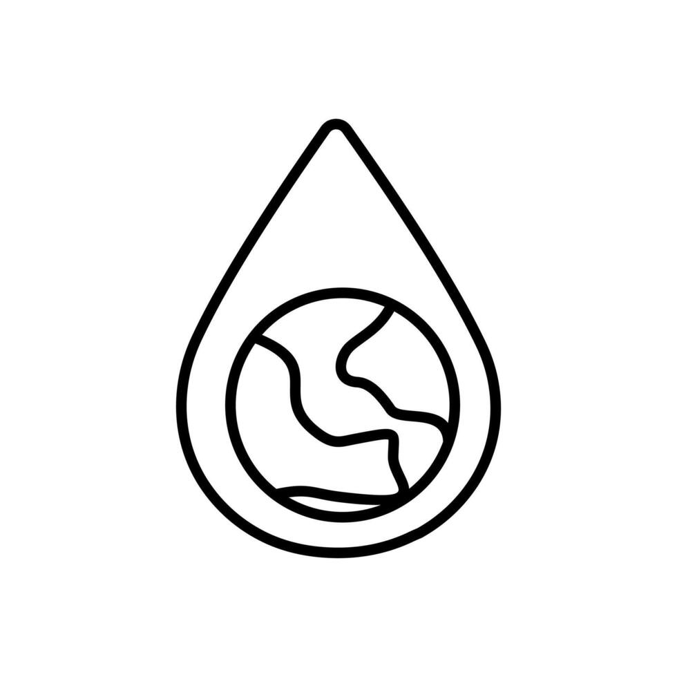 ikon garis hemat air, Tetesan air dengan bola dunia di dalamnya. Sempurna untuk konservasi lingkungan, keberlanjutan, isu global, konsep perubahan iklim. Bumi dalam tetesan. vector
