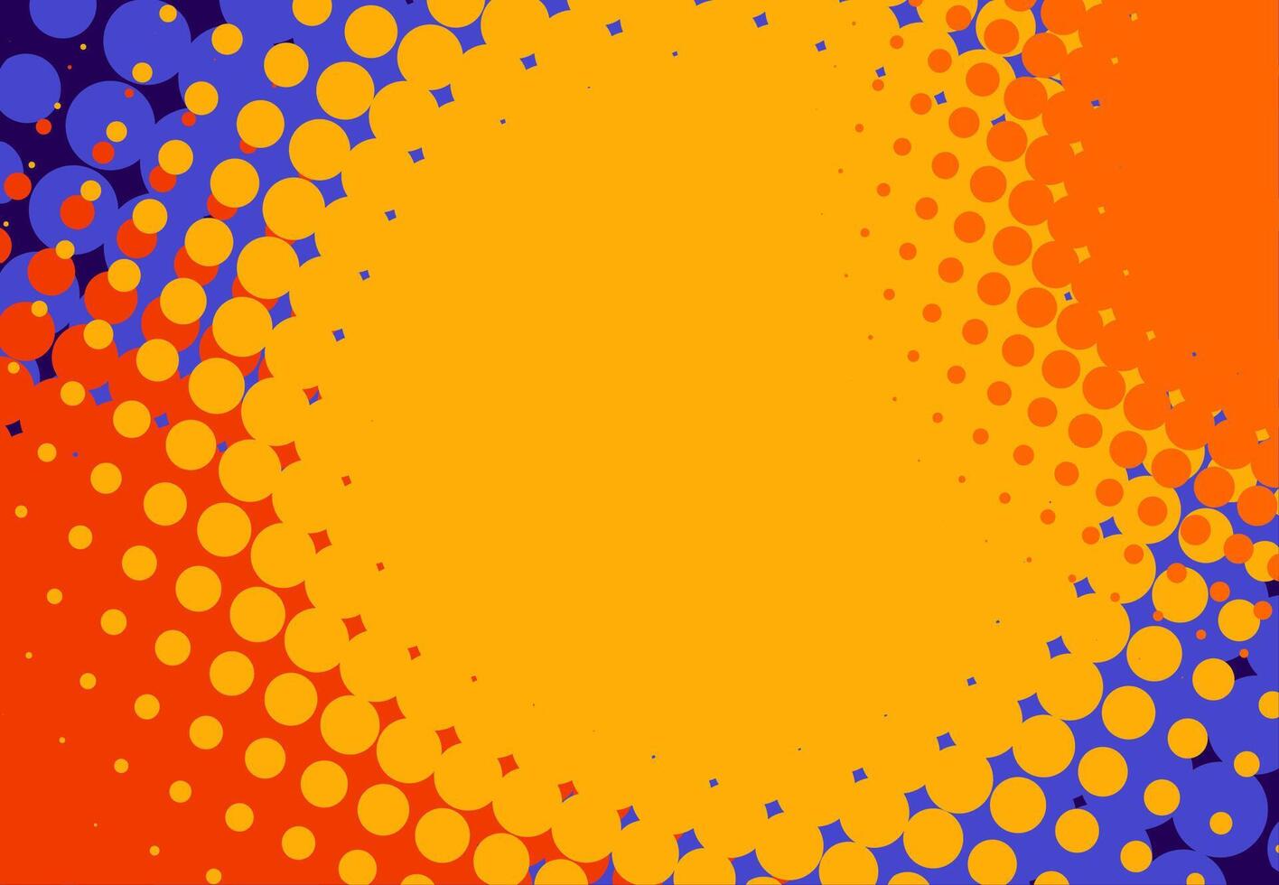 abstract background with a retro comic book style, featuring halftone patterns and a bold color palette of orange, yellow, blue, and black. vector