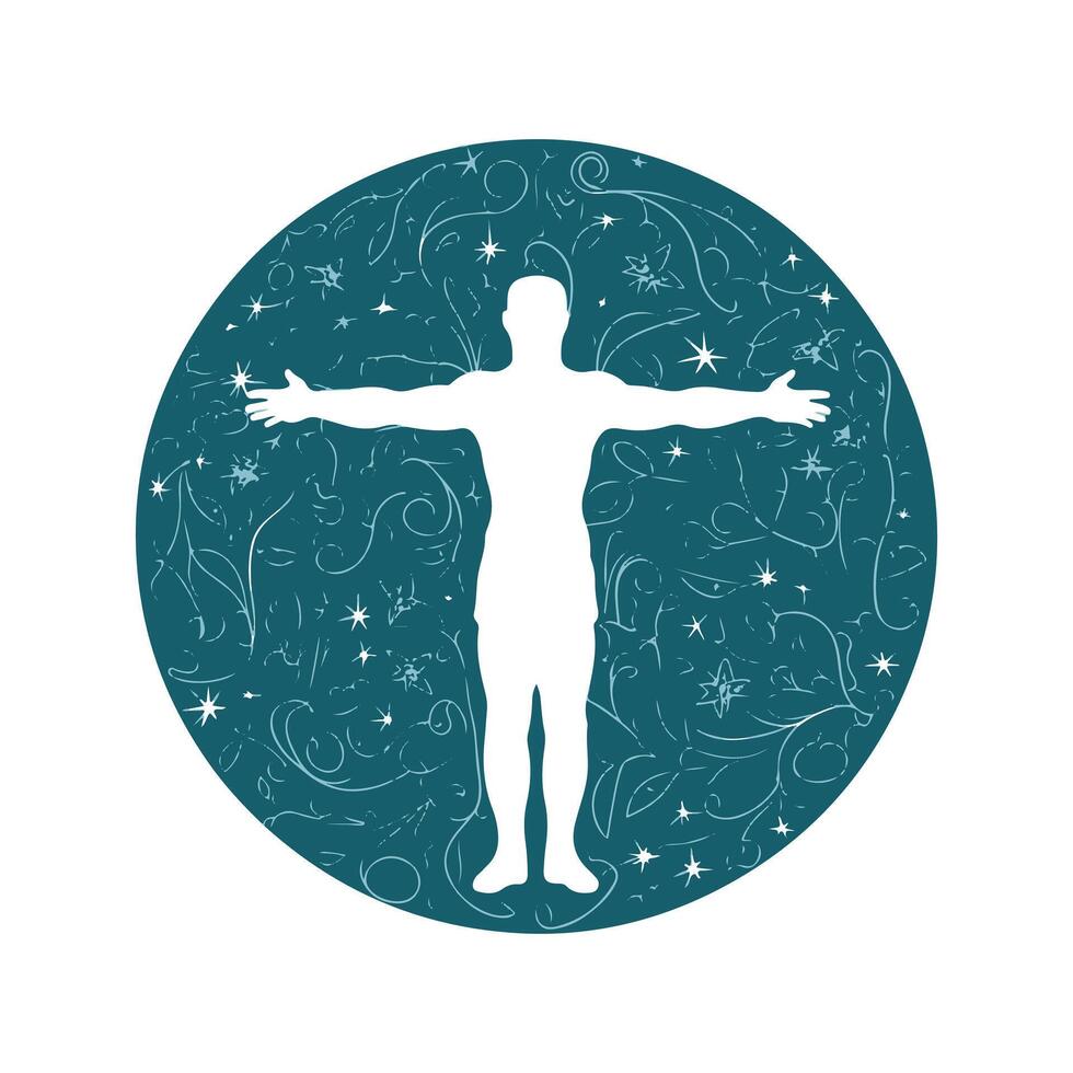 Silhouette of a Person Embracing the Cosmos vector