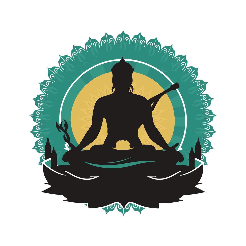 Silhouetted Deity in Meditation, Ornate Design vector
