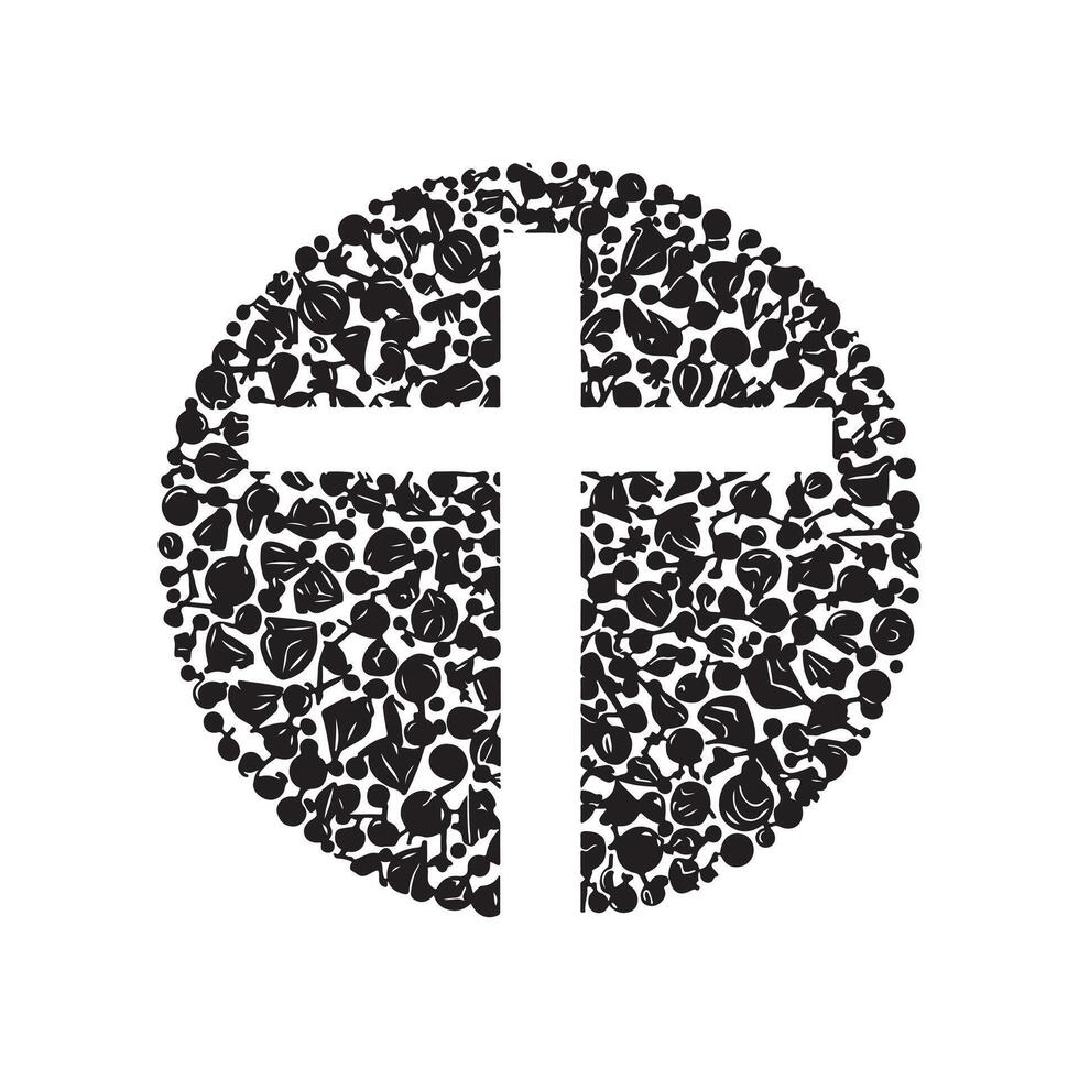 Religious Cross Symbol Composed of Fruits and Vegetables vector