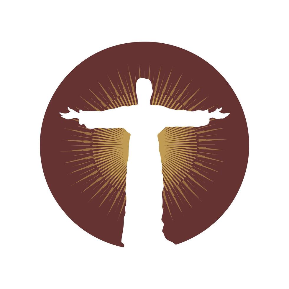 Silhouette of a Figure with Outstretched Arms Against a Radiating Background vector