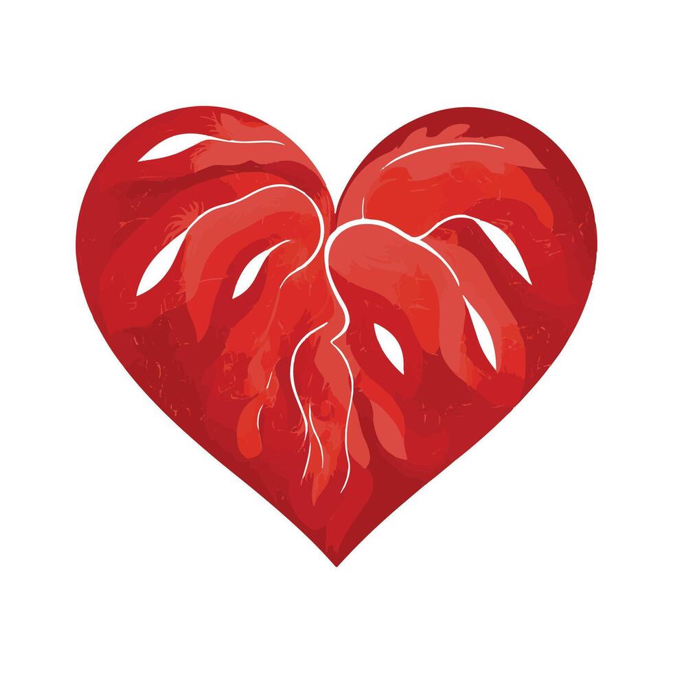 Heart-Shaped Monstera Leaf Design for Valentine's Day vector