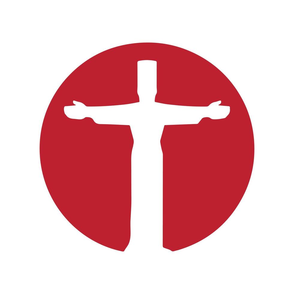 Religious Symbol of a Figure Crucified on a Red Circle vector