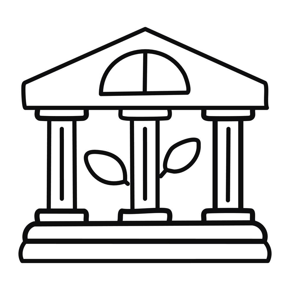 Ecology building with leafs plant line style icon. Green investment institution icon art. vector