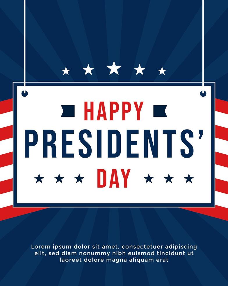 Presidents' Day poster template with red stripes and star shape on dark blue background vector