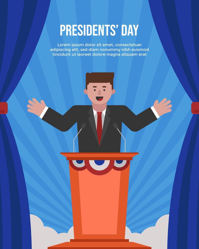 Presidents' Day poster template with a man with suit giving speech vector