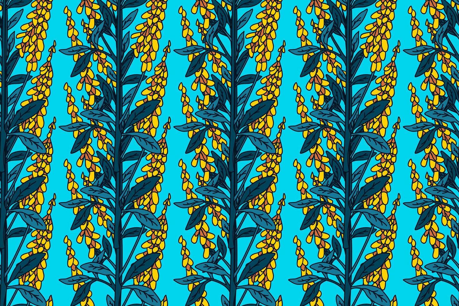Botanical abstract plant seamless pattern with wildflowers illustration. Repeating retro floral pattern in light blue color background. Graphic design for Wallpaper Textile Cover Card Birthday vector