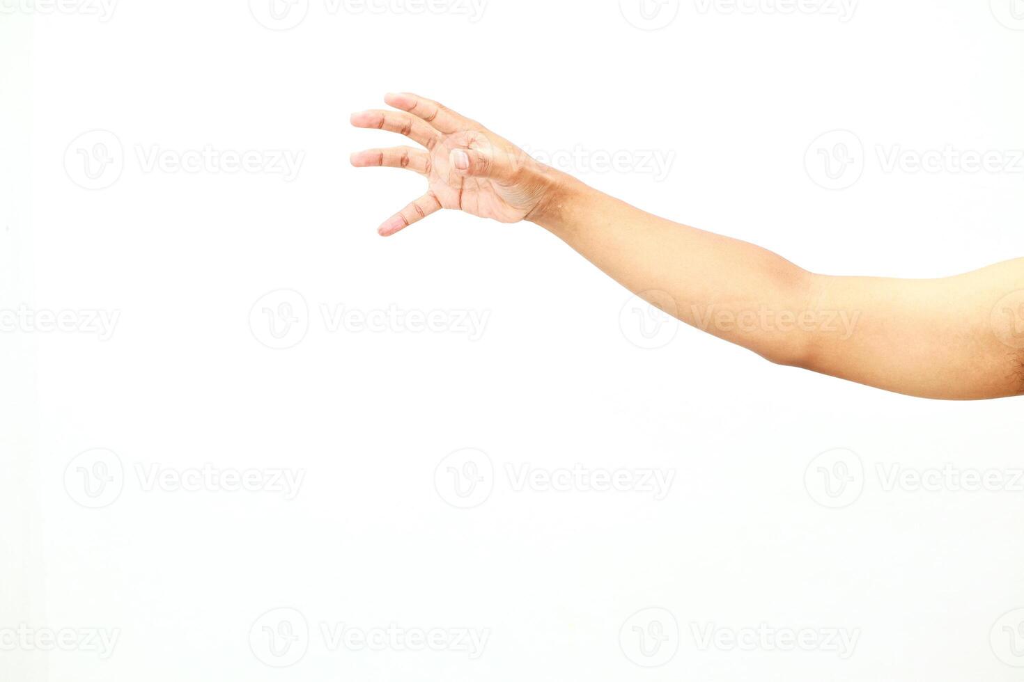 Reaching Out Arm with Open Hand isolated on White Background Ready to Grab Something photo