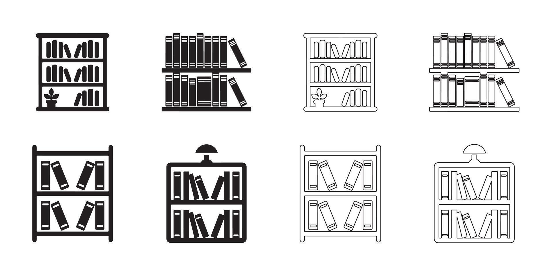 Minimalist Bookshelf Icons Collection vector