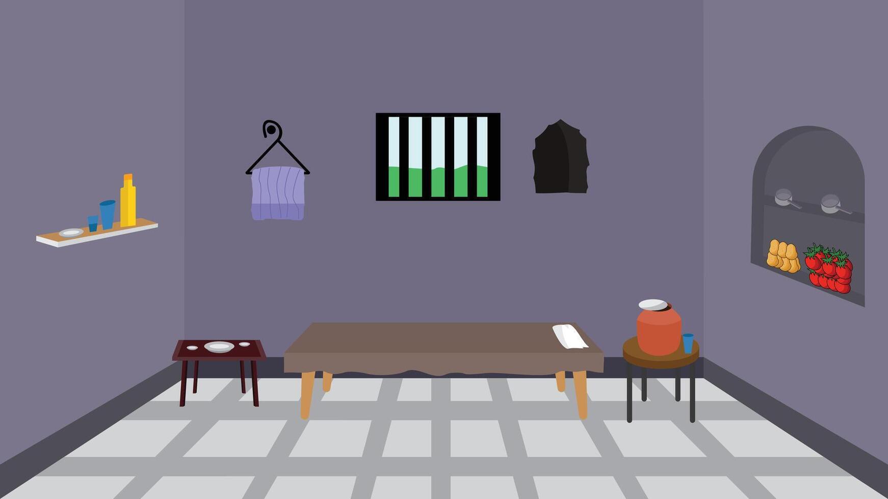 Poor village house inside room interior illustrations for 2D animation vector